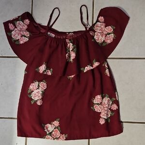 Floral Off-Shoulder Burgundy Top
